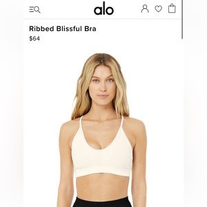 Alo Ribbed Blissful Bra (M, Ivory)